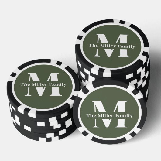 Groene Moderne Monogram Familie Poker Chips (Opstapeling)