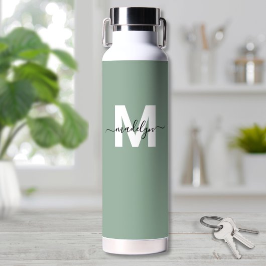 Groene Moderne Naam Monogram Waterfles