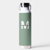 Groene Moderne Naam Monogram Waterfles (Voorkant)