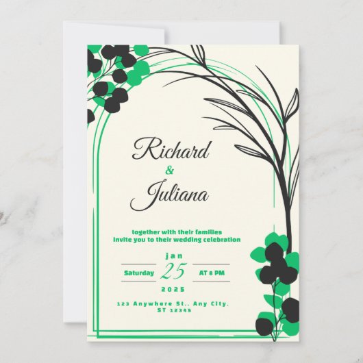 Groene moderne natuur bloemige waterverf kaart (Voorkant)