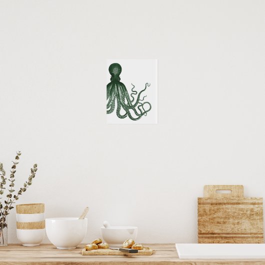Groene moderne Octopus Poster (Keuken)