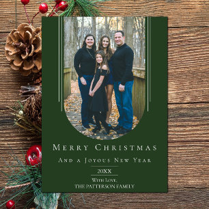 Groene moderne omgekeerde Boho Arch Holiday Photo  Feestdagenkaart