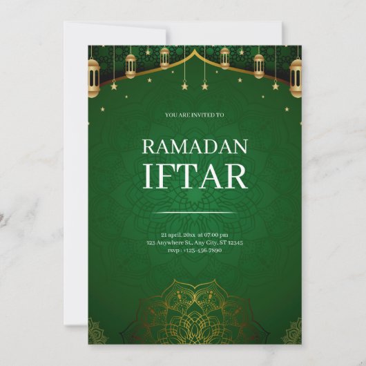 Groene moderne Ramadan Iftar Kaart (Voorkant)