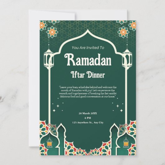 Groene moderne Ramadan Iftar Party uitnodiging (Voorkant)