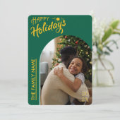 Groene moderne script fijne feestdagen 2 fotokaart feestdagenkaart (Staand voorkant)