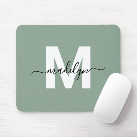 Groene moderne script naam monogram muismat (Met muis)