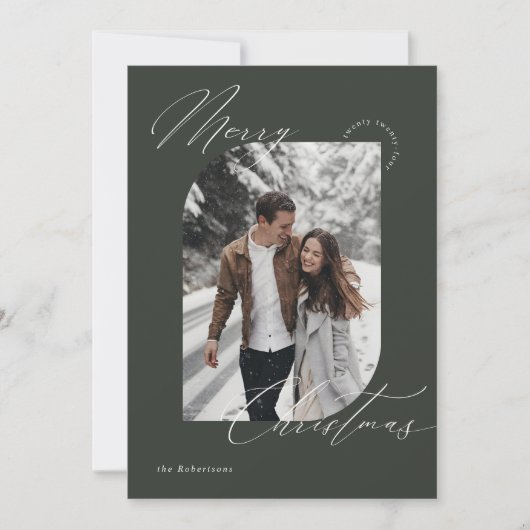 Groene Moderne Script Typografie Foto Kerstmis Feestdagenkaart (Voorkant)