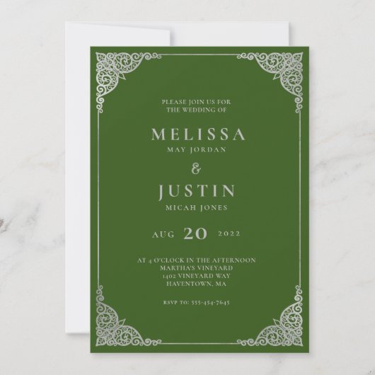 Groene moderne Simplistic Wedding Uitnodiging (Voorkant)