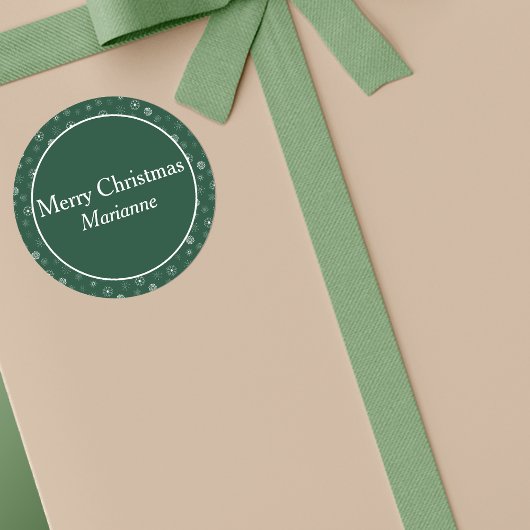 Groene Moderne Sneeuwvlokken Vrolijk Kerstfeest Ronde Sticker