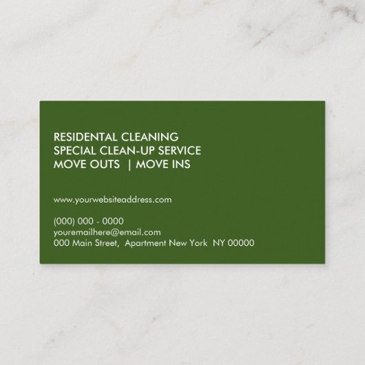 Groene Moderne Stijlzaal Reiniging Janitorial Visitekaartje (Achterkant)