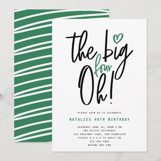 Groene moderne typografie 40e verjaardag (Voorkant / Achterkant)