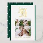 groene moderne vreugde met 3 foto ' s folie folie feestdagenkaart<br><div class="desc">stijlvolle,  minimale groene 3 fotovakantiekaart voor folie. Een deel van een vakantie-collectie.</div>