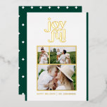 groene moderne vreugde met 3 foto ' s folie folie feestdagenkaart<br><div class="desc">stijlvolle,  minimale groene 3 fotovakantiekaart voor folie. Een deel van een vakantie-collectie.</div>