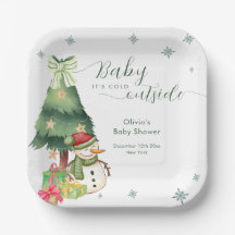 Groene Moderne Winter Sneeuwman Baby Shower