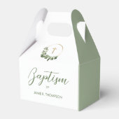 Groene Moderne Wreath Gold cross Baptisme Bedankdoosjes (Achterkant)