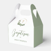 Groene Moderne Wreath Gold cross Baptisme Bedankdoosjes (Voorkant Zijde)