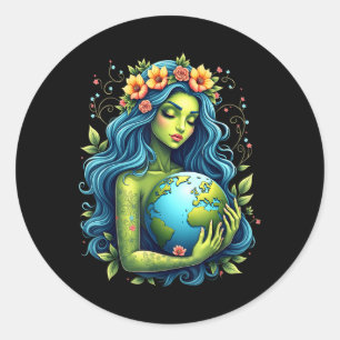 Groene Moeder Aarde Dag Gaia Red onze planeet Vrou Ronde Sticker