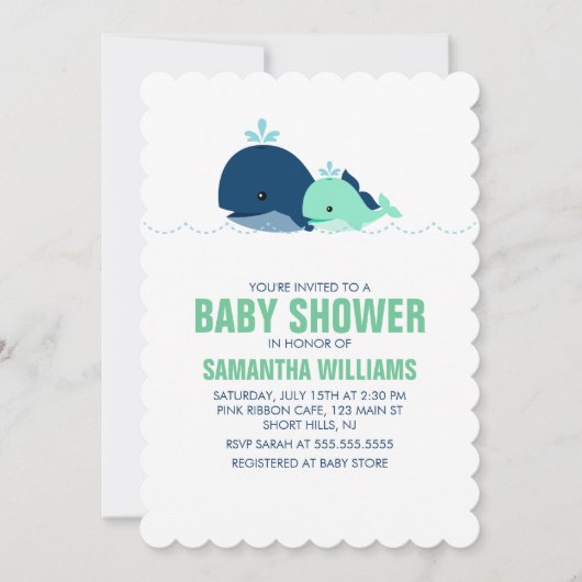 Groene Moeder en Baby Whale Baby shower Kaart (Voorkant)
