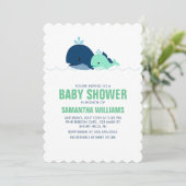Groene Moeder en Baby Whale Baby shower Kaart (Staand voorkant)
