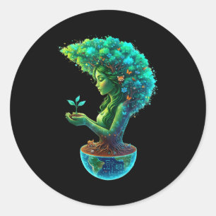 Groene moeder natuur aarde dag 2026 aarde moeder ronde sticker