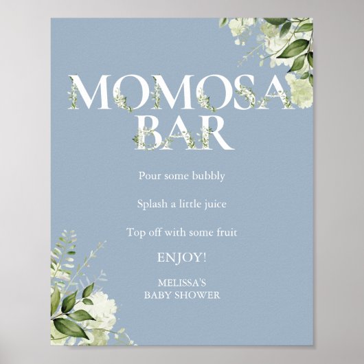 Groene Momosa Bar Stofblauw Baby Shower Poster (Voorkant)