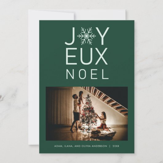 Groene monochrome Joyeux Noel Modern Holiday Card Kaart (Voorkant)