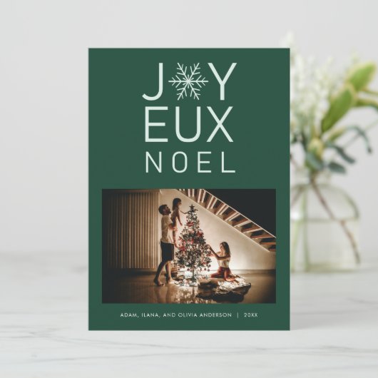 Groene monochrome Joyeux Noel Modern Holiday Card Kaart (Staand voorkant)
