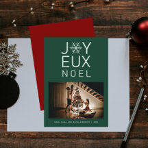 Groene monochrome Joyeux Noel Modern Holiday Card