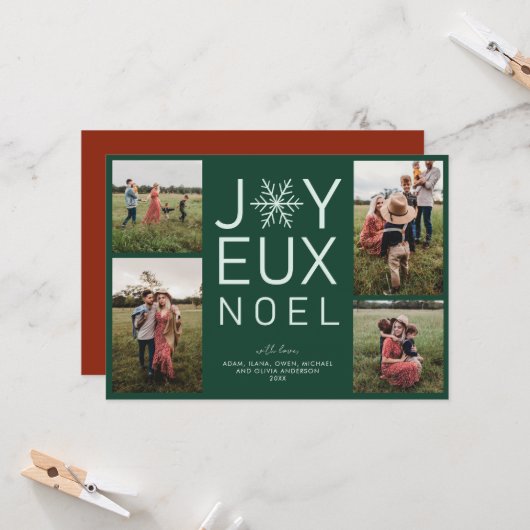 Groene monochrome Joyeux Noel Modern Holiday Card Kaart (Voorkant / Achterkant in situ)