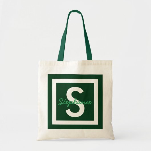 Groene monogram Aangepaste Canvas tas (Voorkant)