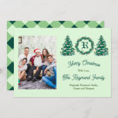 Groene Monogram Afbeeldings Kerstkaart (Voorkant / Achterkant)