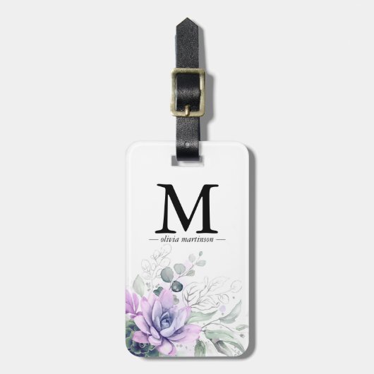 Groene monogram bagagelabel met gouden succulenten (Voorkant verticaal)