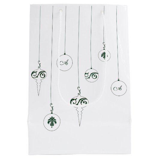 Groene Monogram Bauble Kerst Ornamenten Gift Bag Medium Cadeauzakje (Achterkant)