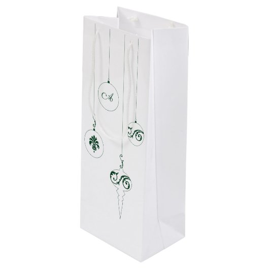 Groene Monogram Bauble Kerstversieringen Wijn Cadeautas (Voorkant Gekanteld)