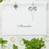 Groene Monogram Bauble Ornamenten Gepersonaliseerd Theedoek (Gevouwen)