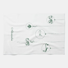 Groene Monogram Bauble Ornamenten Gepersonaliseerd Theedoek