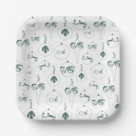 Groene Monogram Bauble Patroon Vierkante Kerstmis Papieren Bordje
