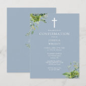 Groene Monogram Blauwe Bevestiging Uitnodiging (Voorkant / Achterkant)