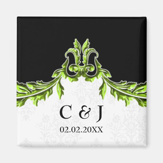 groene monogram bruiloft met uitzondering van date magneet (Voorkant)