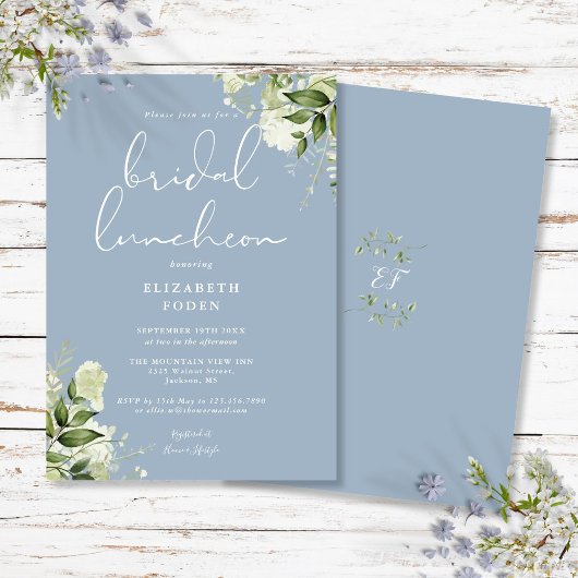 Groene Monogram Bruinblauwe Bruiloftslunch Kaart