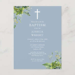 Groene Monogram Doop Stof Blauw Uitnodigingskaart Briefkaart