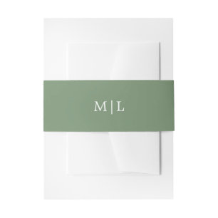 Groene Monogram Eenvoudige Effen Kleur Trouw Uitnodigingen Wikkel