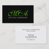 Groene monogram Elegant Script Black Achtergrond Visitekaartje (Voorkant / Achterkant)