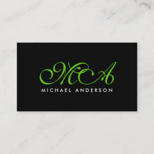 Groene monogram Elegant Script Black Achtergrond Visitekaartje