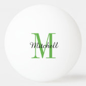 Groene monogram en naam op maat pingpongbal (Voorkant)