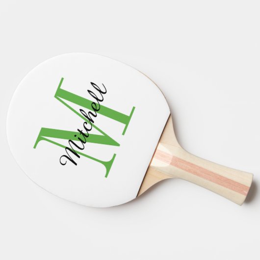 Groene monogram en naam op maat tafeltennisbatje (Zijkant)