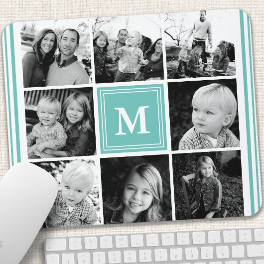 Groene monogram familie foto collage muismat