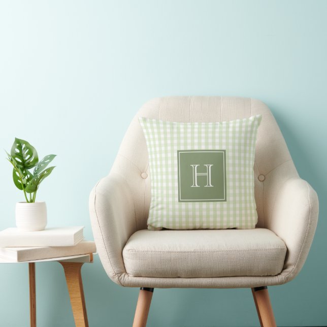 Groene Monogram Gingham Pastel Buffalo Check  Kussen (Stoel)