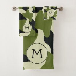 Groene monogram Grote Koe Afdrukken Bad Handdoek
