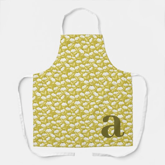 Groene Monogram Initiaal Madeliefjes Bloemmotief Schort (Voorkant)